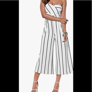 NWT- white and black striped wide leg jumpsuit.